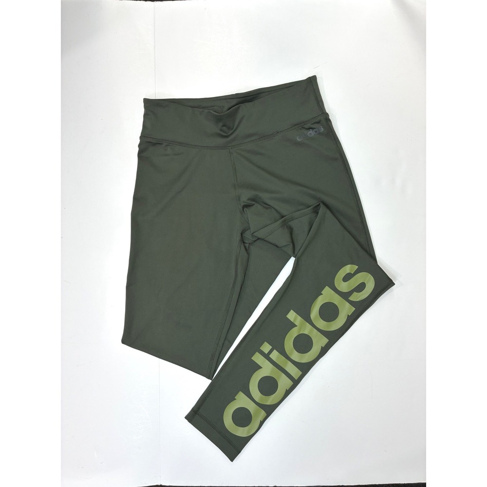 Adidas Womens Climalite Leggings Olive Green Logo Graphic Activewear Size M